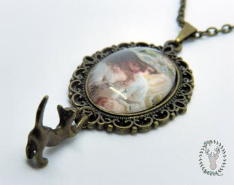 Cat and Lady Necklace - Mori kei, Steampunk & vintage style - Perfect for cat lovers and romantic outfits!