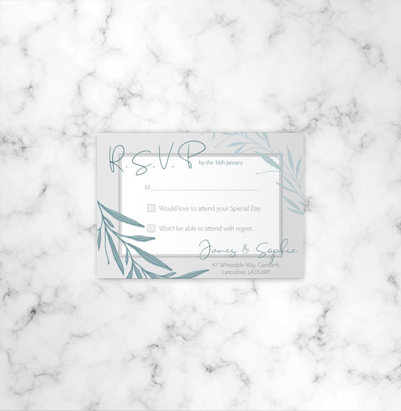 Personalised Wedding Stationery Printed Invite Leaves Wedding RSVP/'s