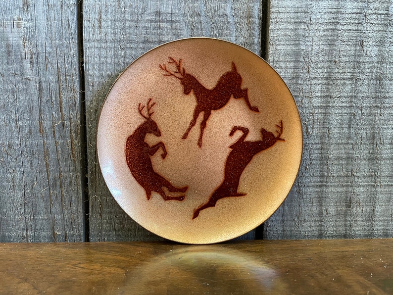 Decorative Enamelware Trinket Dish 3 Dancing Reindeer image 1