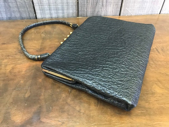 Black Textured Leather Mod Handbag - Hitchcock St… - image 9