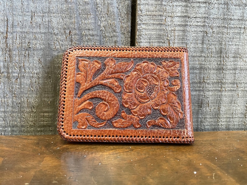 Vintage Hand Tooled Leather Wallet Pre-personalized for VON image 2