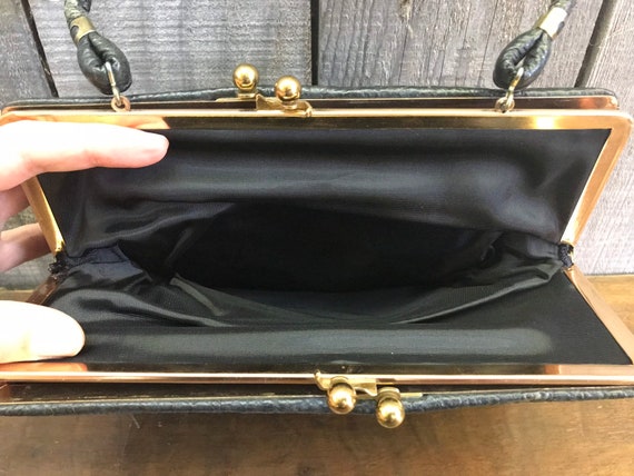 Black Textured Leather Mod Handbag - Hitchcock St… - image 7