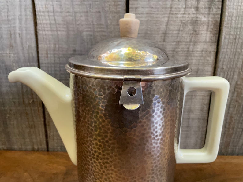 Bauscher Weiden Antique Art Deco Ceramic Teapot in a Hammered Silver Plate Teapot Cozy Stylish image 2