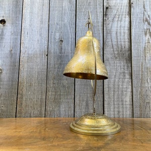 Mid Century Brass Bell Meditation Bell Large Engraved Bell on Stand Solid Brass No Mallet or Clanger image 5