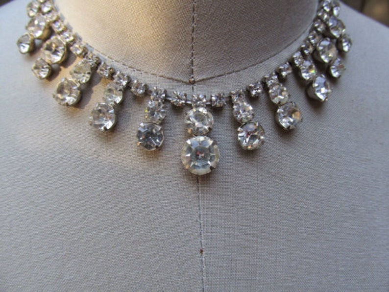 1950's Chic Crystal Clear Rhinestone Choker, Bib Necklace image 3