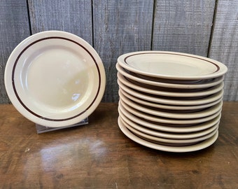 Set of 12 Tepco China Brown Rim 7" Salad Plate ~ Bread Plate ~ Dessert Plate - Vintage Restaurant Ware