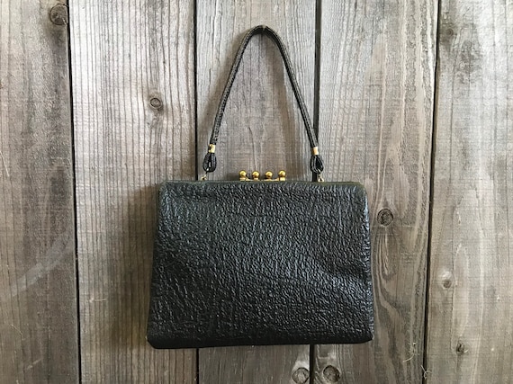 Black Textured Leather Mod Handbag - Hitchcock St… - image 1