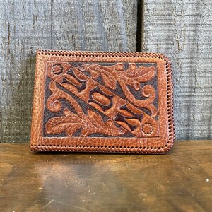 Vintage Hand Tooled Leather Wallet Pre-personalized for VON image 1