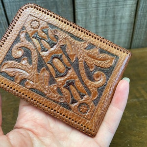 Vintage Hand Tooled Leather Wallet Pre-personalized for VON image 6