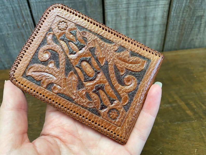 Vintage Hand Tooled Leather Wallet Pre-personalized for VON image 6