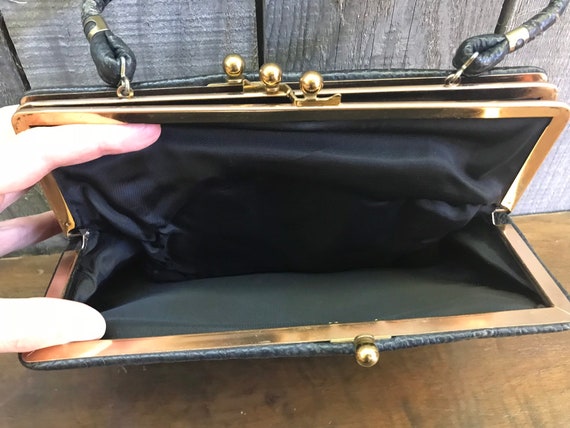 Black Textured Leather Mod Handbag - Hitchcock St… - image 8