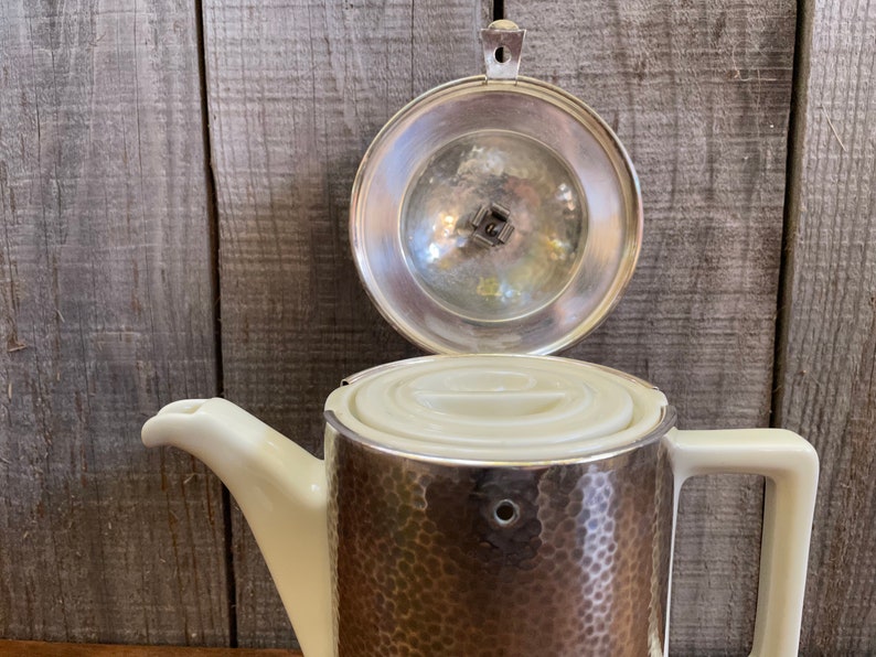 Bauscher Weiden Antique Art Deco Ceramic Teapot in a Hammered Silver Plate Teapot Cozy Stylish image 3