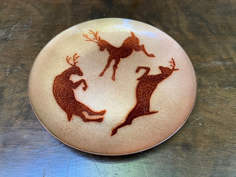 Decorative Enamelware Trinket Dish 3 Dancing Reindeer image 2