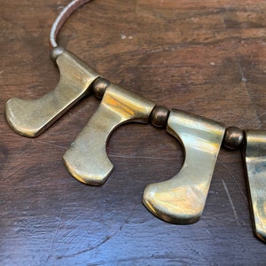 1970's Geometric Brass & Leather Adjustable Bib Necklace Very Cool image 4