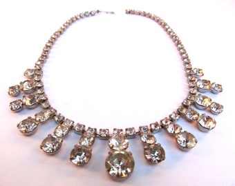 1950's Chic Crystal Clear Rhinestone Choker, Bib Necklace