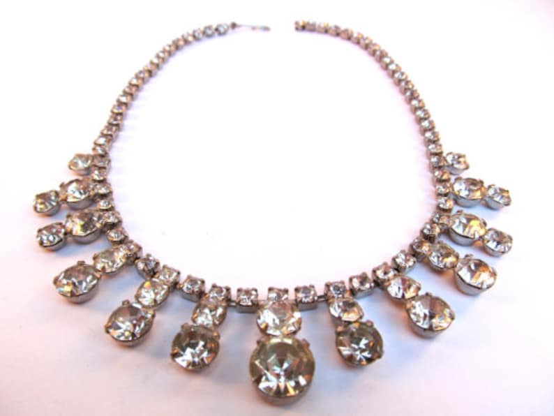 1950's Chic Crystal Clear Rhinestone Choker, Bib Necklace image 1