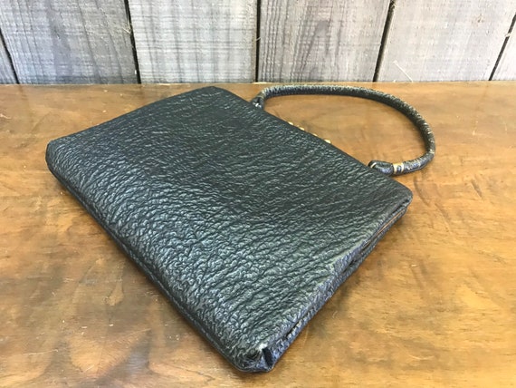 Black Textured Leather Mod Handbag - Hitchcock St… - image 10