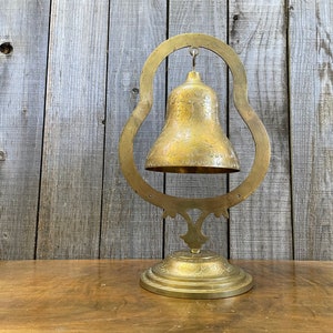 Mid Century Brass Bell Meditation Bell Large Engraved Bell on Stand Solid Brass No Mallet or Clanger image 4