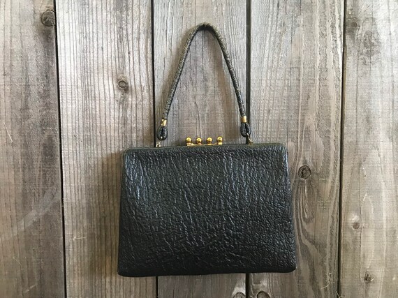 Black Textured Leather Mod Handbag - Hitchcock St… - image 2