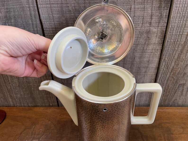 Bauscher Weiden Antique Art Deco Ceramic Teapot in a Hammered Silver Plate Teapot Cozy Stylish image 5