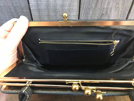 Black Textured Leather Mod Handbag - Hitchcock St… - image 5