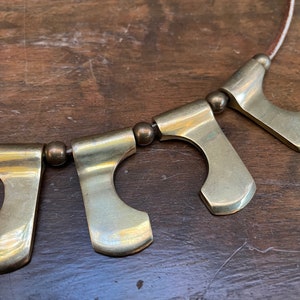 1970's Geometric Brass & Leather Adjustable Bib Necklace Very Cool image 2