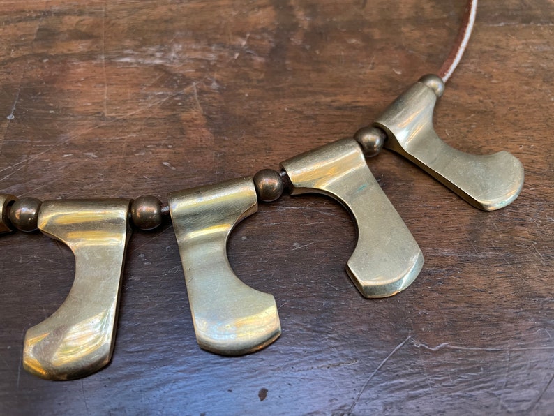 1970's Geometric Brass & Leather Adjustable Bib Necklace Very Cool image 2