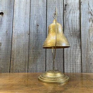 Mid Century Brass Bell Meditation Bell Large Engraved Bell on Stand Solid Brass No Mallet or Clanger image 3