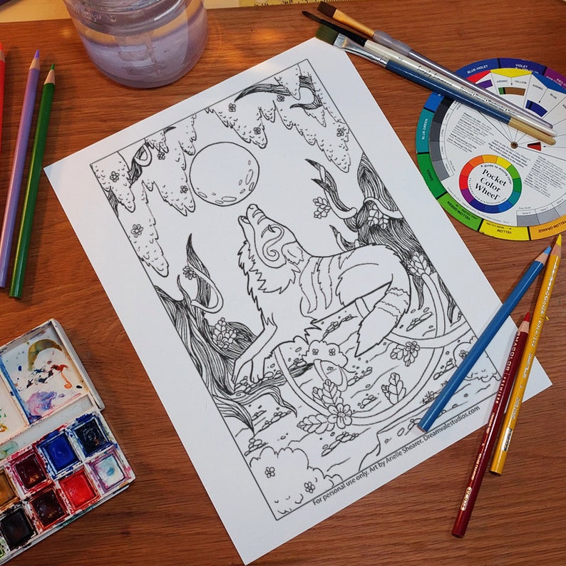 Download Wolf Spirit Animal Coloring Page // Animals Coloring for | Etsy