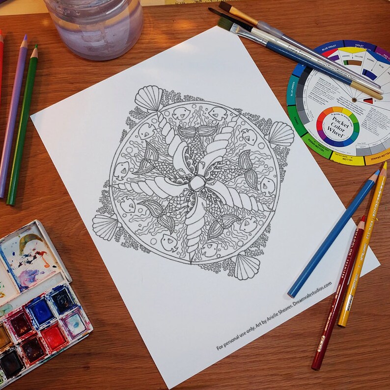 Water Mandala Printable Coloring Page// Adulting Coloring | Etsy