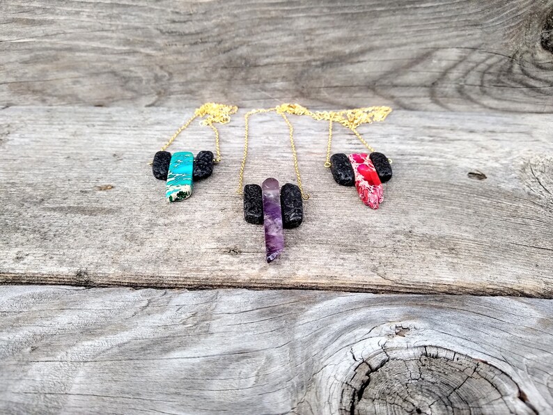 Jewever Lava Rock & Amethyst Necklace - Raw Crystal Pendant, Essential Oil Diffuser Choker For Women