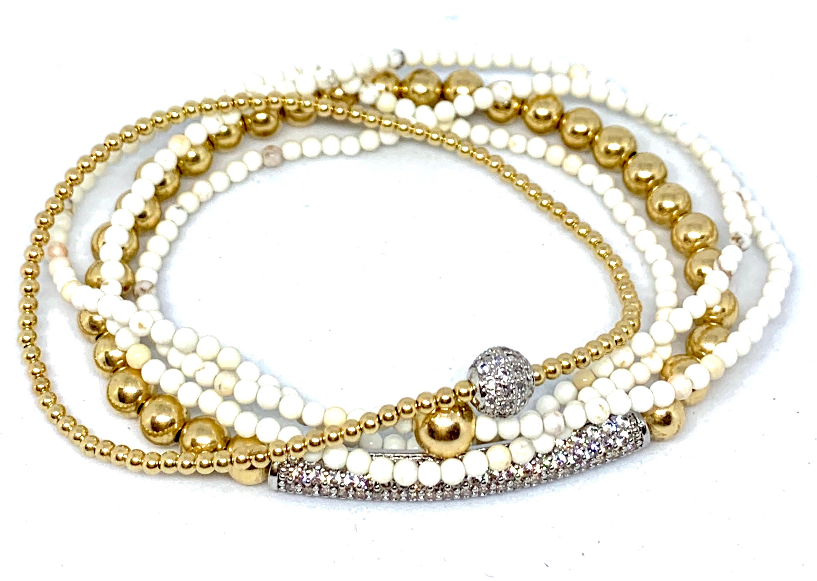 Gorgeous 3 Bracelet Beaded Stack 14K Gold Filled Stack Bracelets 2mm and 4mm and a Triple Wrap ...