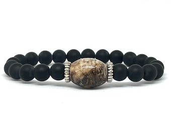 Men's Agate Bracelet- Men's Black Slip on Bracelet- Men's Gemstone Bracelet - Men's Beaded Bracelet -Men's Stone Bracelet -  Gift for Him