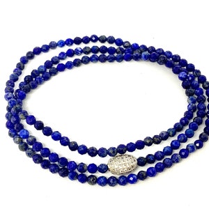 Lapis Lazuli Blue 4mm Faceted Beaded Stack bracelet-Blue Gemstone Triple Wrap Bracelet-Meditation Jewelry-Gift for Her Slip on Bracelet image 2