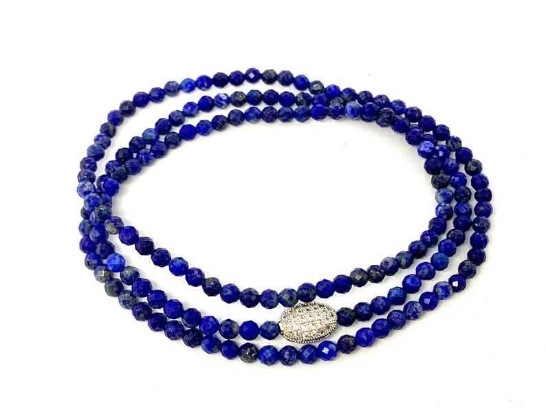 Lapis Lazuli Blue 4mm Faceted Beaded Stack bracelet-Blue Gemstone Triple Wrap Bracelet-Meditation Jewelry-Gift for Her Slip on Bracelet image 2