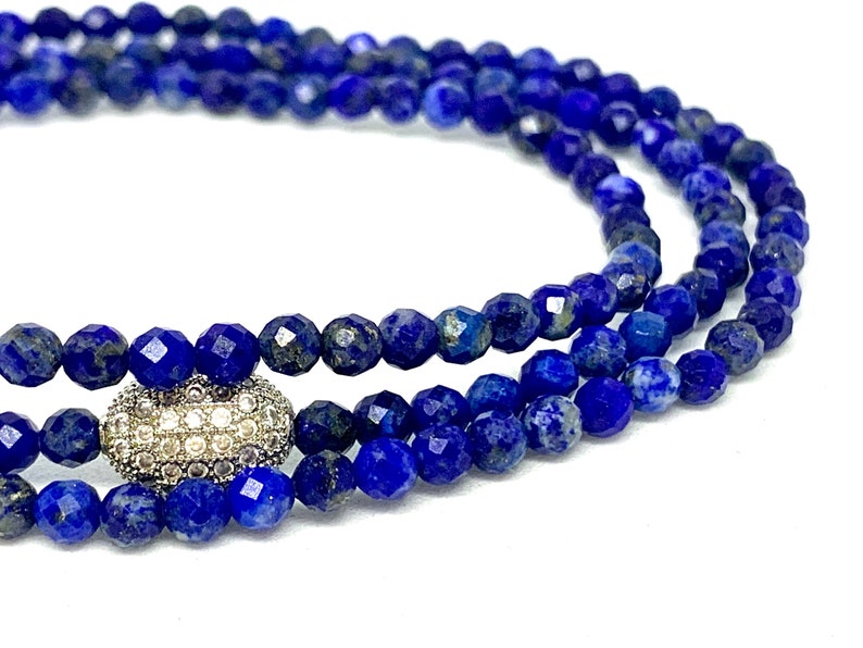 Lapis Lazuli Blue 4mm Faceted Beaded Stack bracelet-Blue Gemstone Triple Wrap Bracelet-Meditation Jewelry-Gift for Her Slip on Bracelet image 3
