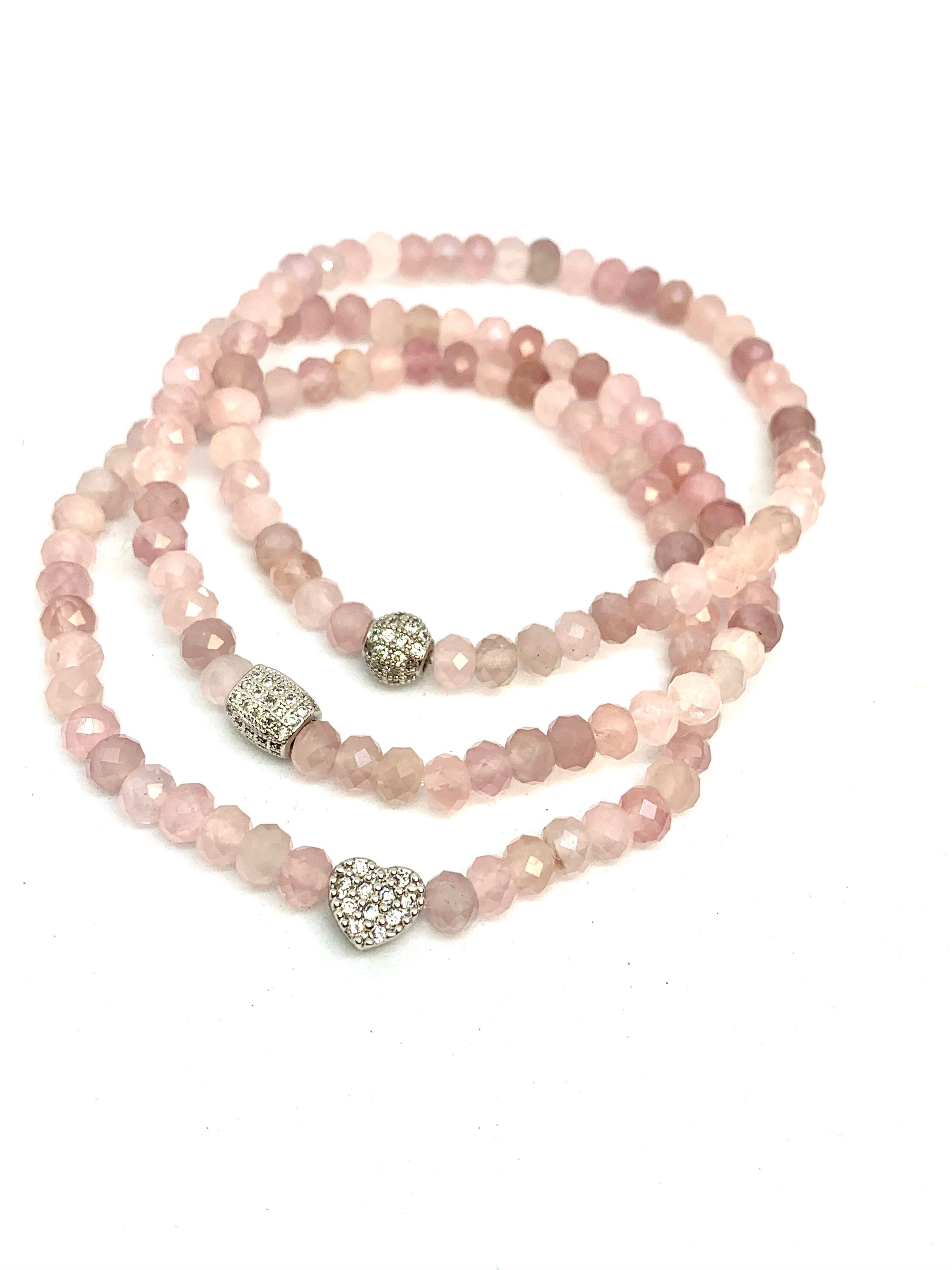 Rose Quartz Bracelet Pink Gemstone Bracelet Dainty Stone Bracelet
