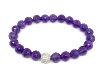 February Birthstone- Faceted Amethyst Bracelet- Reduces Stress and Anxiety- Amethyst Gemstone Bracelet-  Gift for Her