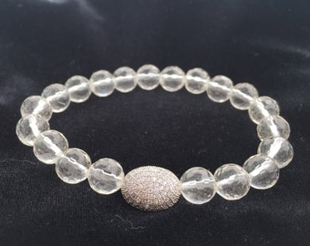 Clear Faceted Quartz Bracelet- Energy Clearing Jewelry- Quartz Beaded Bracelet- Bridal Jewelry- Bridesmaid Gift- Mothers Day Gift