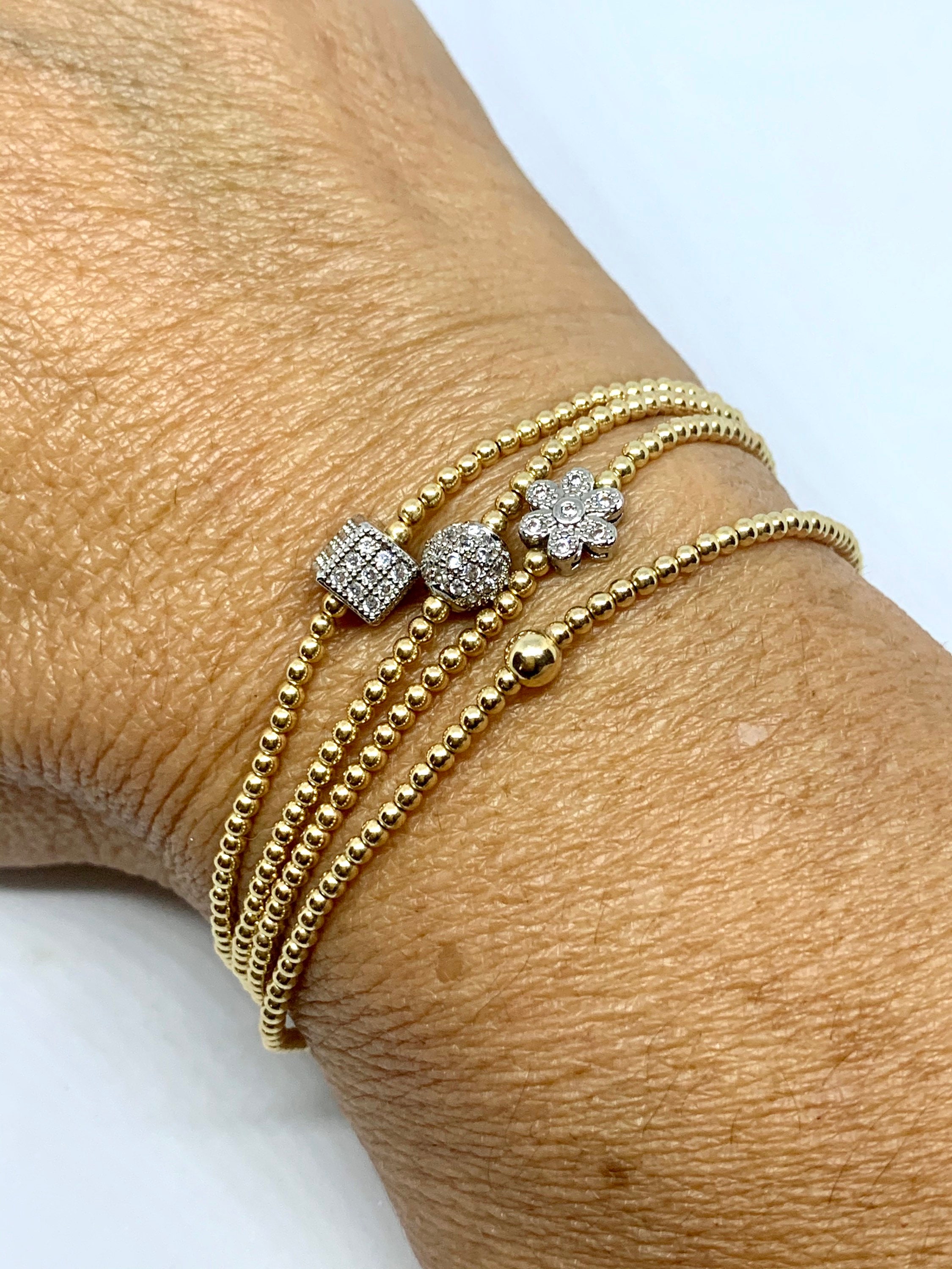 2mm 14k Gold Filled Beaded Bracelets - 2mm Gold Beaded Bracelet-Layer