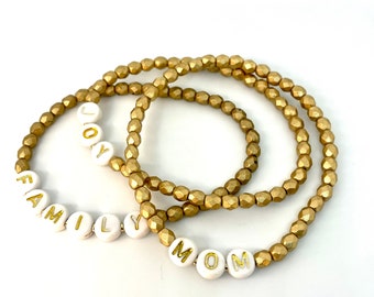 Personalized Name Bracelet-4mm Matte Glass Czech Beaded Bracelet - Layered Jewelry-Bracelets with Words -Stretchy Bracelet-Mother's Day Gift
