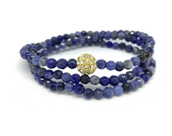 Sodalite 4mm triple wrap stone bracelet- Blue beaded bracelet- Stack bracelet- Gemstone Bracelet - Layered Jewelry