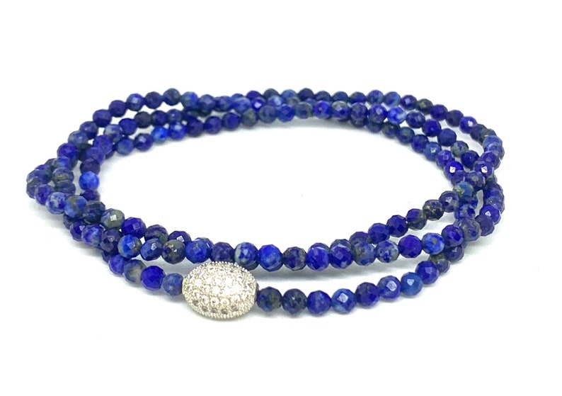 Lapis Lazuli Blue 4mm Faceted Beaded Stack bracelet-Blue Gemstone Triple Wrap Bracelet-Meditation Jewelry-Gift for Her Slip on Bracelet image 4