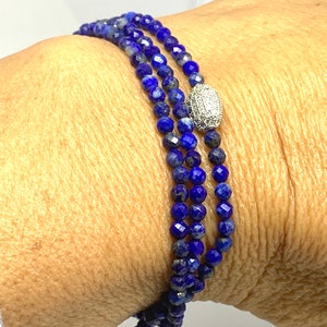 Lapis Lazuli Blue 4mm Faceted Beaded Stack bracelet-Blue Gemstone Triple Wrap Bracelet-Meditation Jewelry-Gift for Her Slip on Bracelet image 5