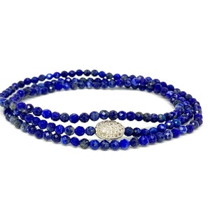 Lapis Lazuli Blue 4mm Faceted Beaded Stack bracelet-Blue Gemstone Triple Wrap Bracelet-Meditation Jewelry-Gift for Her Slip on Bracelet image 1