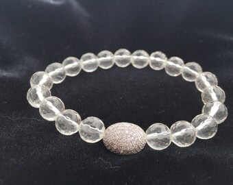 Clear Faceted Quartz Bracelet- Energy Clearing Jewelry- Quartz Beaded Bracelet- Bridal Jewelry- Bridesmaid Gift- Mothers Day Gift