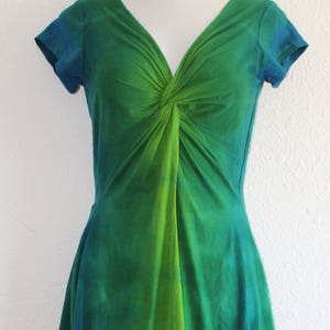 Twisted Front Dress, hand dyed ombre, with capped sleeves
