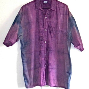 Blue Grey and Purple Ombre Dyed Men's Maui Style Cotton Shirt