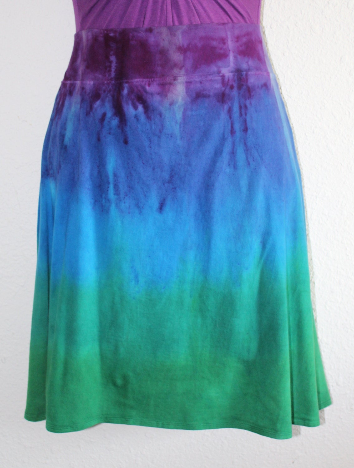 Purple Blue and Green Ombre Dyed Roll Waist Skirt - Etsy