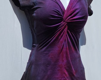 Ombre Twisted Front Tee, hand dyed, with capped sleeves
